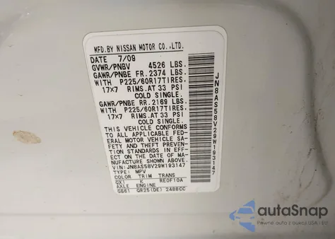2009 Nissan Rogue Sl z USA, uszkodzony, nr VIN JN8AS58V29W193147